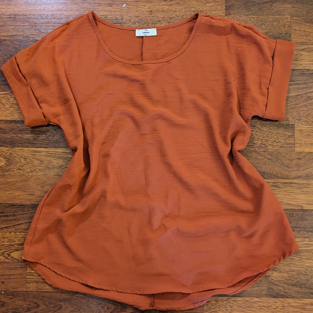 Entro Anthropologie Rust Oversized Silky Scoop Neck Top Size Small